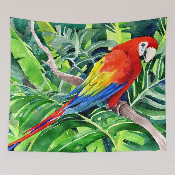 Item preview, Parrot in the Jungle, Scarel Macaw in Rainforest designed and sold by surenart.