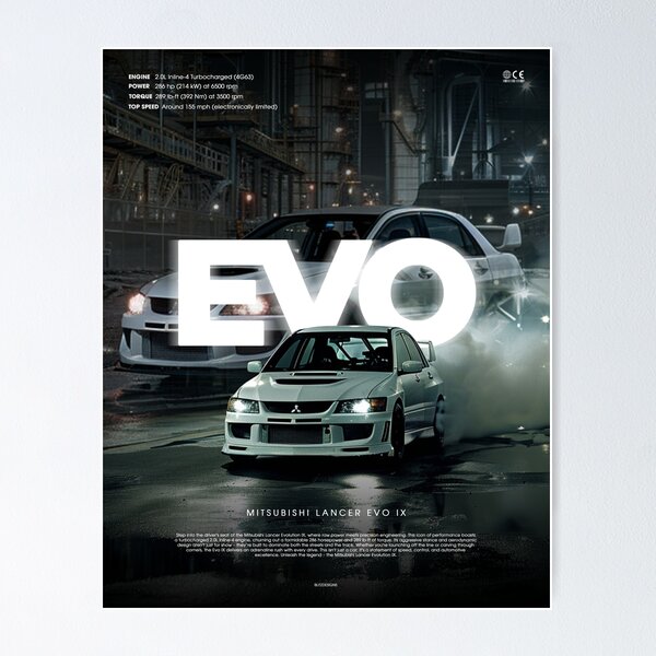 White Mitsubishi Evolution 9 Dark Poster
