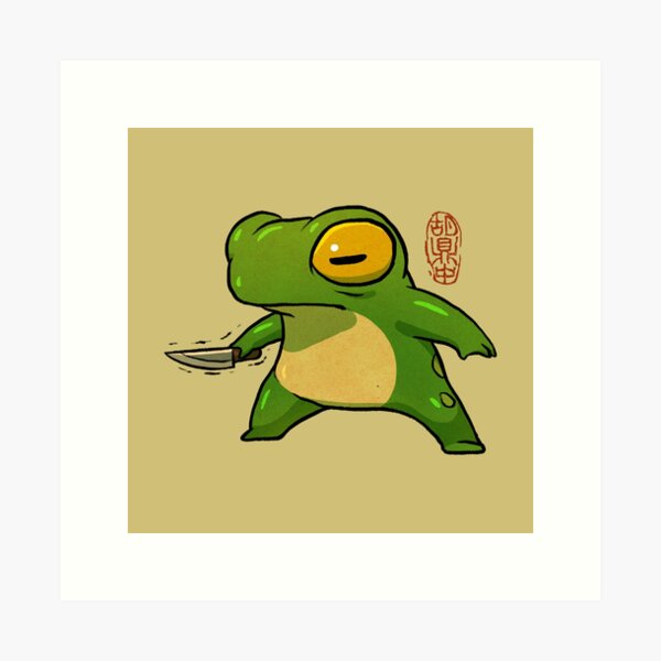Aperçu de l'œuvre couteau brandissant une grenouille gremlin poignarde illustration de style asiatique créée et vendue par DingHuArt.