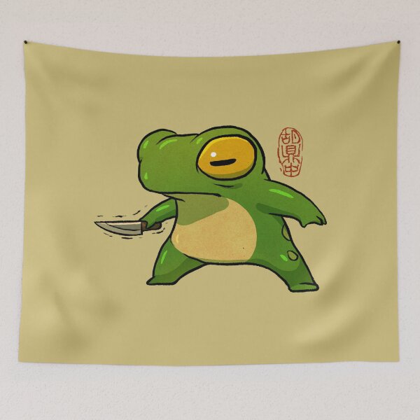 Item preview, knife wielding stabby gremlin frog artwork asian style designed and sold by DingHuArt.