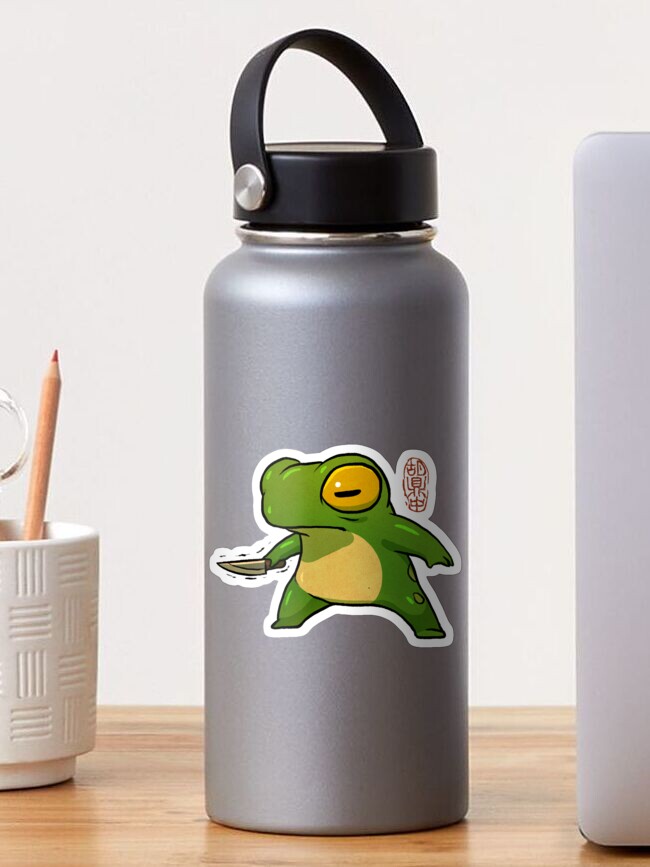 Thumbnail 1 of 3, Sticker, knife wielding stabby gremlin frog artwork asian style designed and sold by DingHuArt.