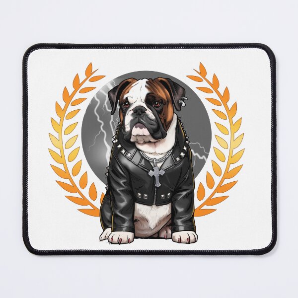 Item preview, bulldog in a leather jacket, rock and roll, biker, dog, bulldog designed and sold by JoraArt.
