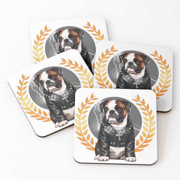 Item preview,  bulldog in a leather jacket, rock and roll, biker, dog, bulldog designed and sold by JoraArt.