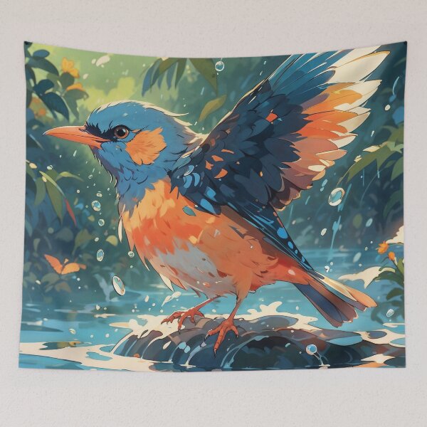 Item preview, Bird happily playing with water designed and sold by CreativPurpose.