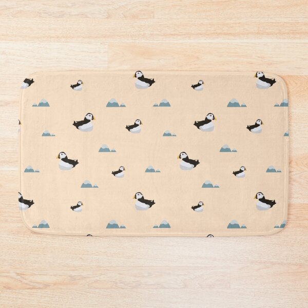 Item preview, Seamless pattern scandinavian, icelandic puffin and mountains on yellow background designed and sold by alexiia54.