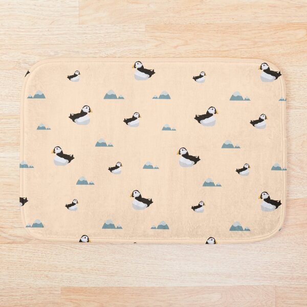 Item preview, Seamless pattern scandinavian, icelandic puffin and mountains on yellow background designed and sold by alexiia54.