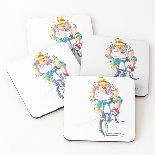 Item preview, Big happy guy riding small foldable bicycle cartoon designed and sold by MikeJory.