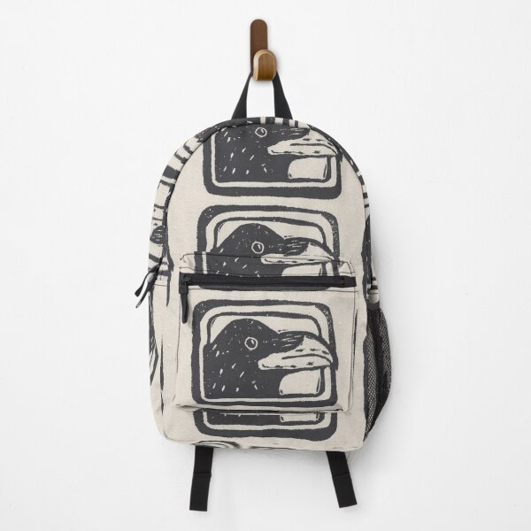 Item preview, black raven linocut print with gray background designed and sold by CrittersByLola.