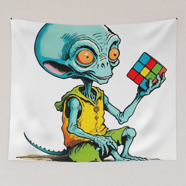 Item preview, Little Cartoon Alien with Rubik’s Cube designed and sold by GrizzlyCollective.