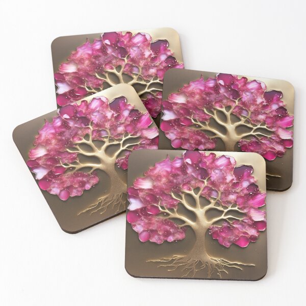 Item preview, 3D pink and gold tree art designed and sold by Sanskrati.