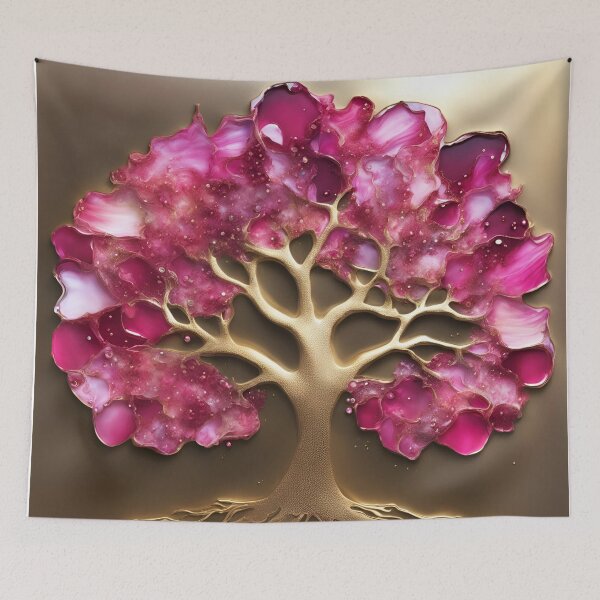 Item preview, 3D pink and gold tree art designed and sold by Sanskrati.