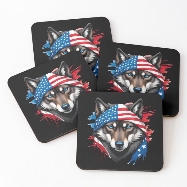 Item preview, Face Of A Wolf With Blue Eyes And An American Flag designed and sold by Adelberton.