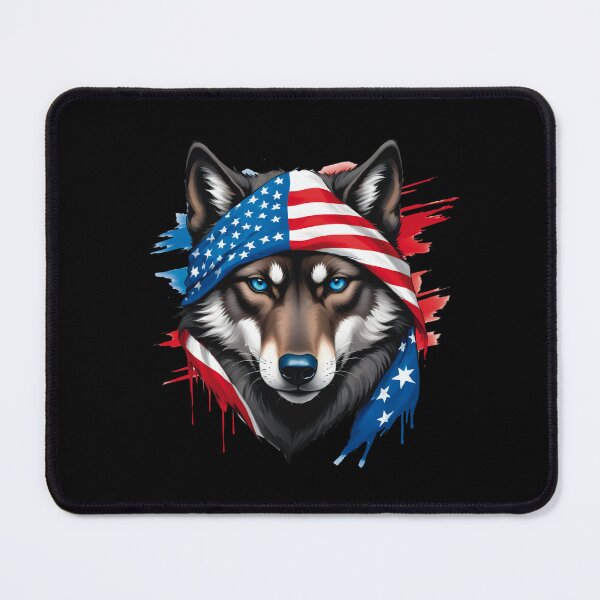 Item preview, Face Of A Wolf With Blue Eyes And An American Flag designed and sold by Adelberton.