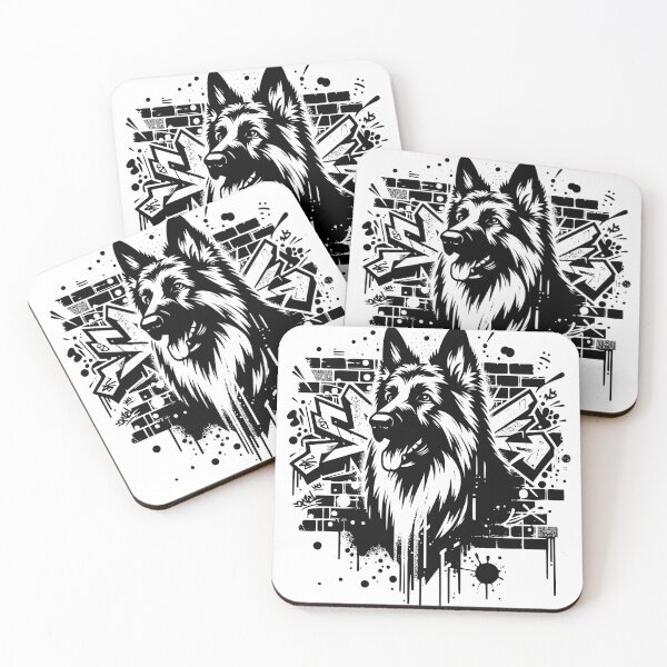 Item preview, Street Art Black and White German Shepherd Image  designed and sold by InsanseCreation.