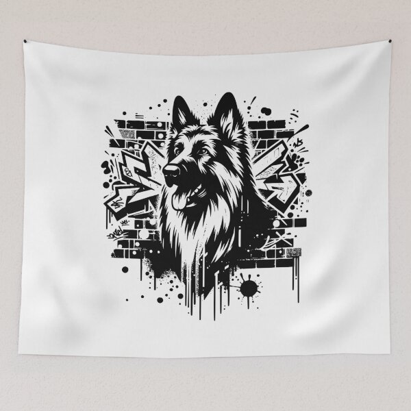 Item preview, Street Art Black and White German Shepherd Image  designed and sold by InsanseCreation.