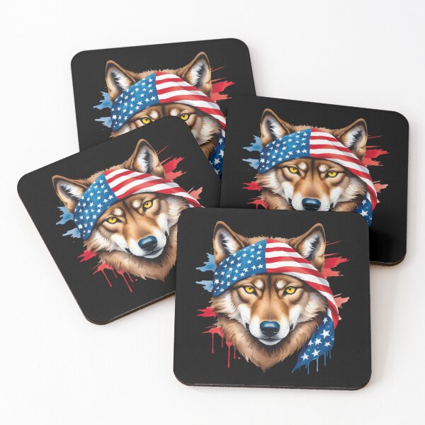 Item preview, Face Of A Wolf With Yellow Eyes And An American Flag designed and sold by Adelberton.