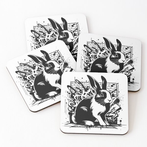Item preview, Street Art Black and White Bunny Rabbit  designed and sold by InsanseCreation.