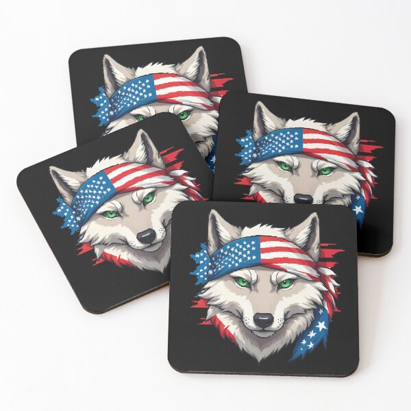 Item preview, Face Of A Wolf With Green Eyes And An American Flag designed and sold by Adelberton.
