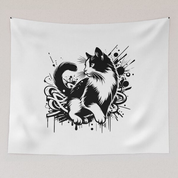 Item preview, Street Art Black and White Cat designed and sold by InsanseCreation.