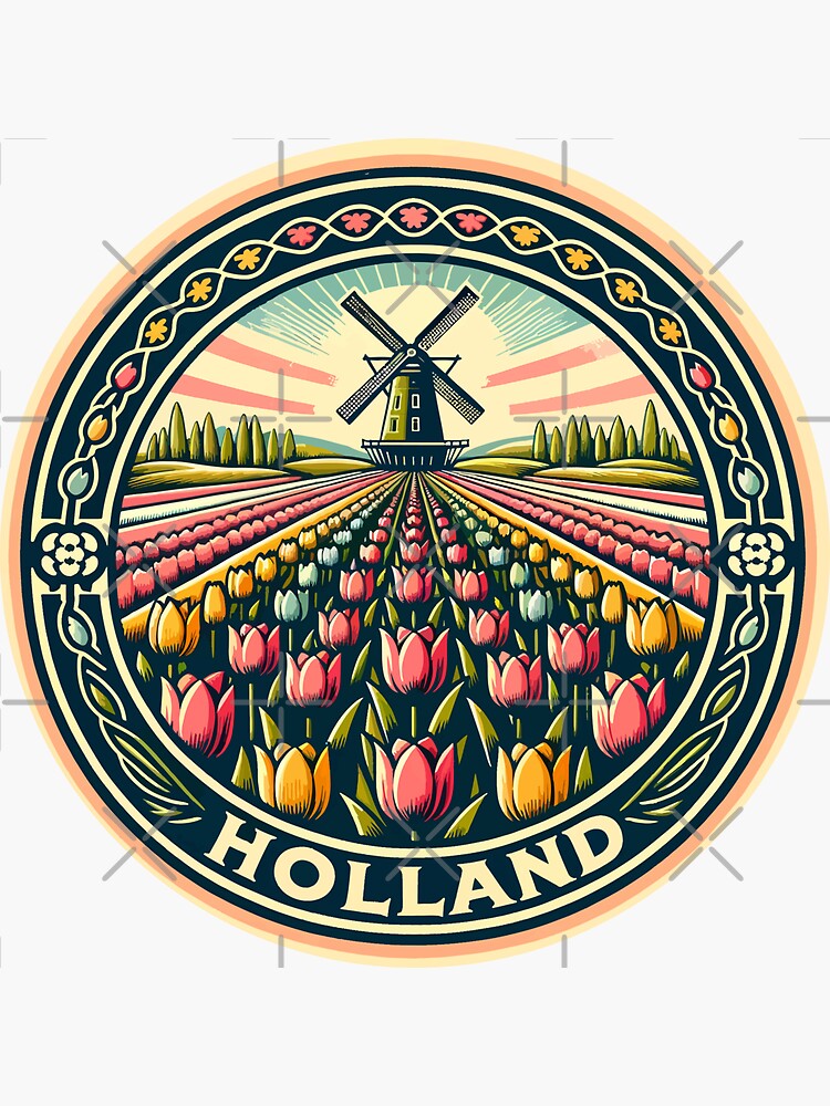Thumbnail 3 of 3, Sticker, Holland Netherlands Travel Art Badge designed and sold by KrisSidDesigns.