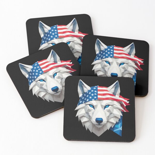 Item preview, Face Of A Wolf With Blue Eyes And An American Flag designed and sold by Adelberton.