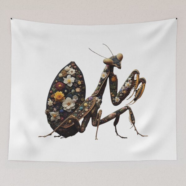 Item preview, Floral Mosaic Praying Mantis - Unique Nature-Inspired Artwork designed and sold by MiszungART.