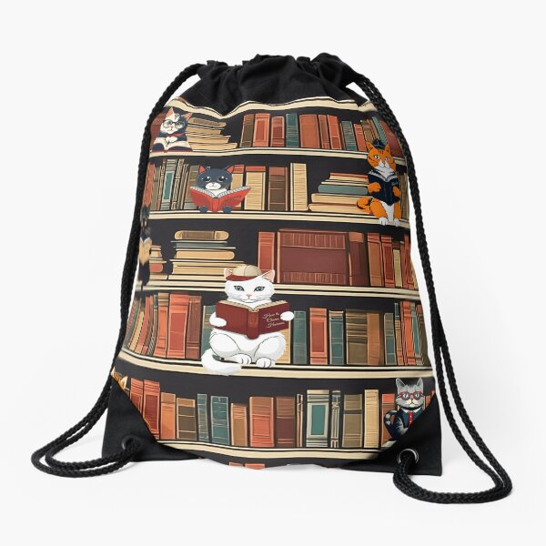 Aperçu de l'œuvre Chats dans la bibliothèque lisant le modèle d’illustration | Art de chat | Dessin de chat | Amoureux des livres créée et vendue par UnhingedBird.