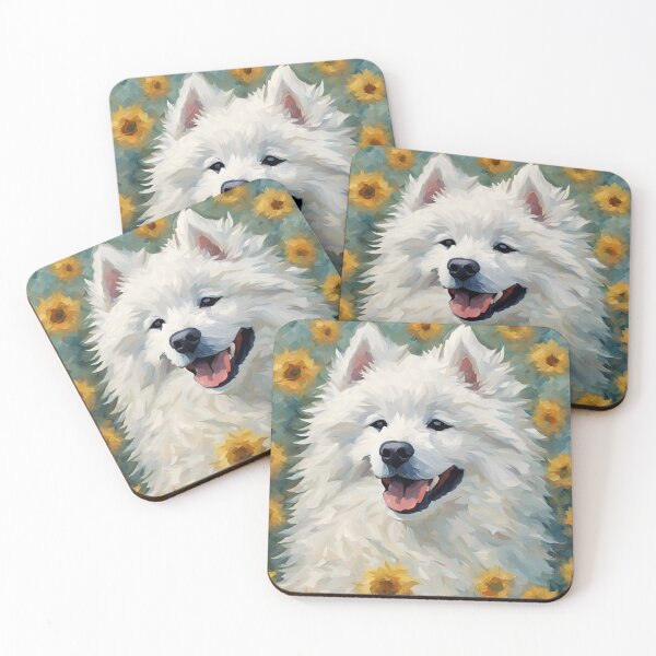 Item preview, Samoyed in Flowers Oil Painting Print designed and sold by LarkaArt.