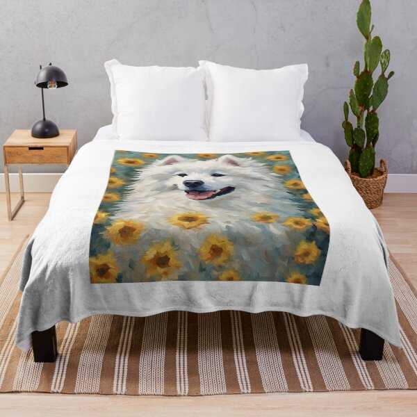 Item preview, Samoyed in Flowers Oil Painting Print designed and sold by LarkaArt.