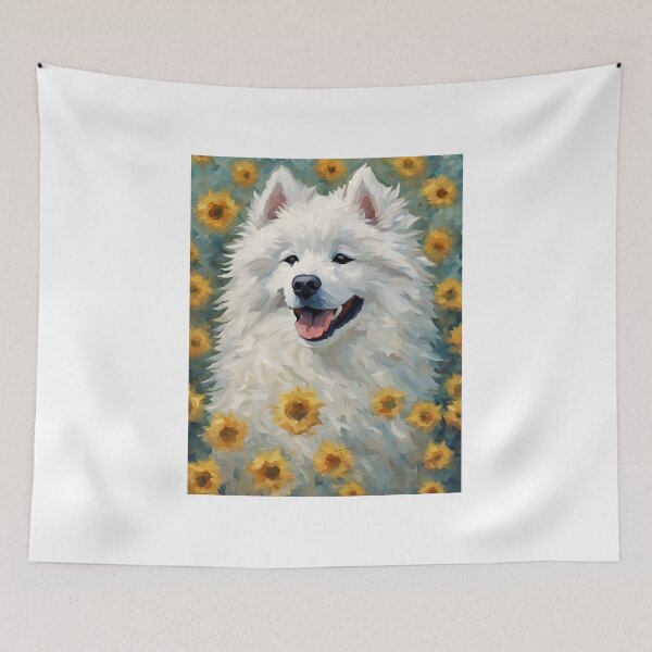 Item preview, Samoyed in Flowers Oil Painting Print designed and sold by LarkaArt.