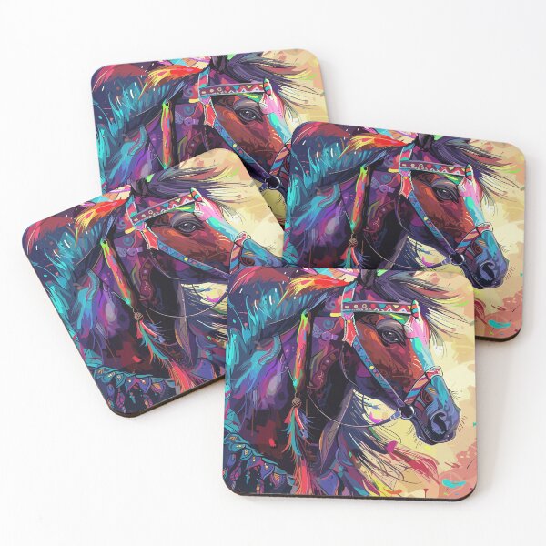 Item preview, painting of a horse with a colorful headdress and feathers  designed and sold by Teemajestic.