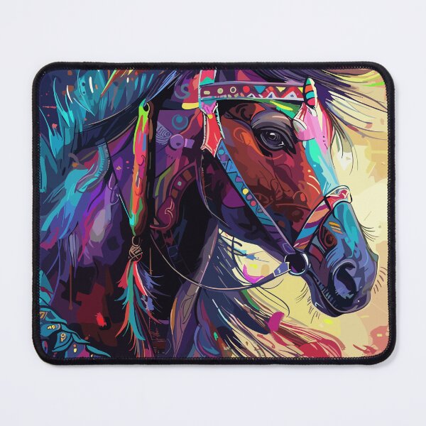 Item preview, painting of a horse with a colorful headdress and feathers designed and sold by Teemajestic.