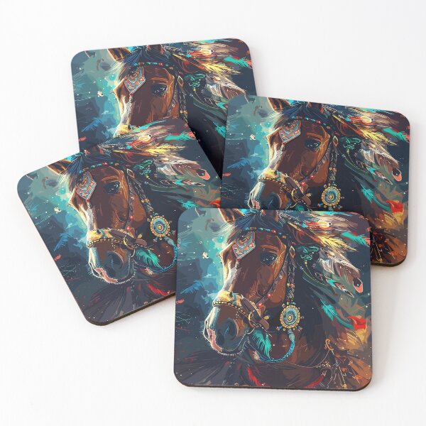 Item preview, painting of a horse with a colorful headdress and feathers  designed and sold by Teemajestic.