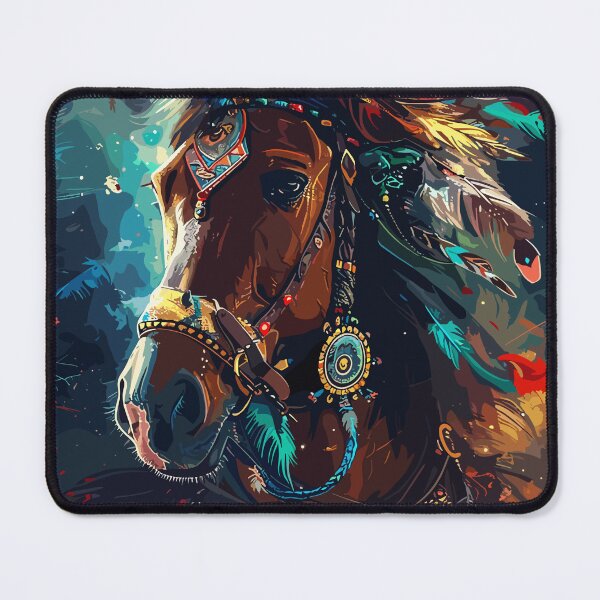 Item preview, painting of a horse with a colorful headdress and feathers designed and sold by Teemajestic.