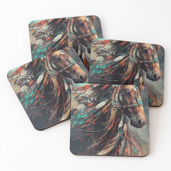 Item preview, painting of a horse with a colorful headdress and feathers  designed and sold by Teemajestic.