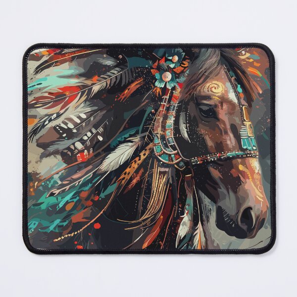 Item preview, painting of a horse with a colorful headdress and feathers designed and sold by Teemajestic.