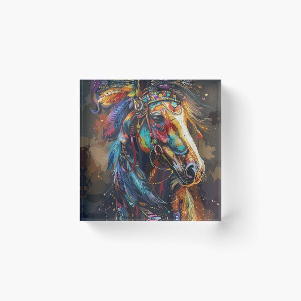 Item preview,  painting of a horse with a colorful headdress and feathers  designed and sold by Teemajestic.