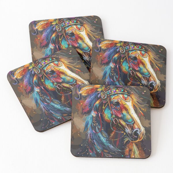 Item preview,  painting of a horse with a colorful headdress and feathers  designed and sold by Teemajestic.