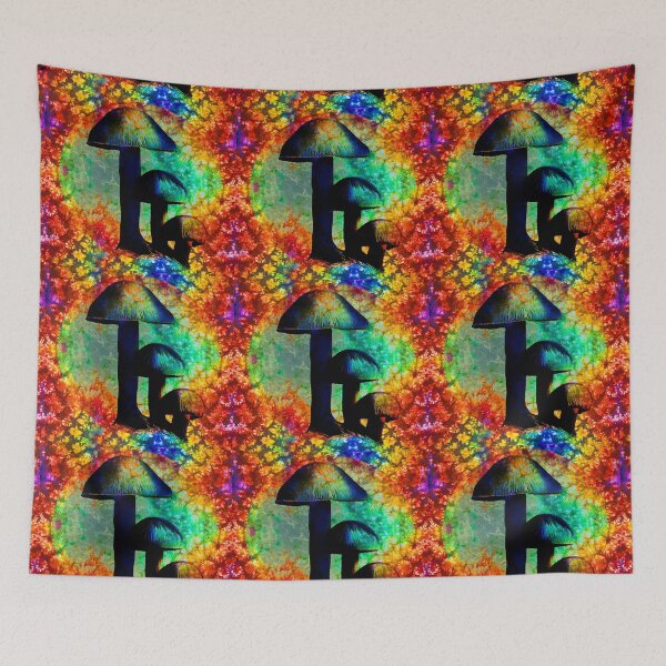 Item preview, Tie Dye Deadheads psychedelic mushrooms rainbow square designed and sold by AuroraXGreen.