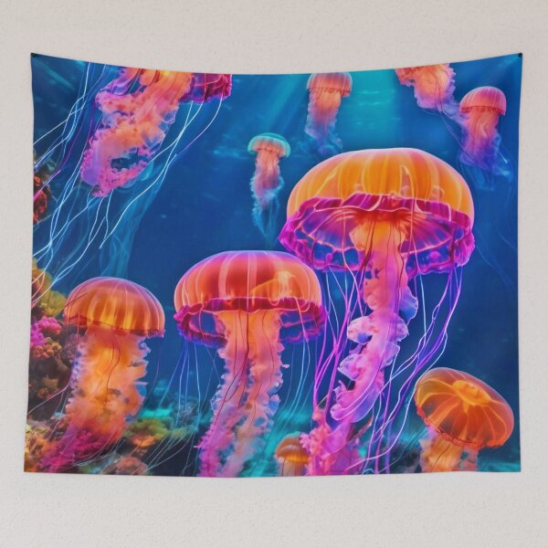 Item preview, Vibrant Underwater Jellyfish Dance designed and sold by Health And Fitness Posts e-Store.