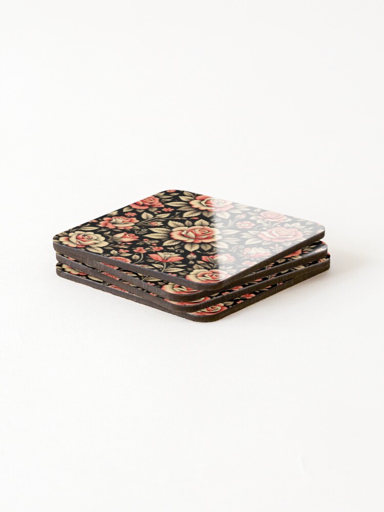 Thumbnail 4 of 5, Coasters (Set of 4), Red Roses Floral Pattern designed and sold by GraphicsClub.