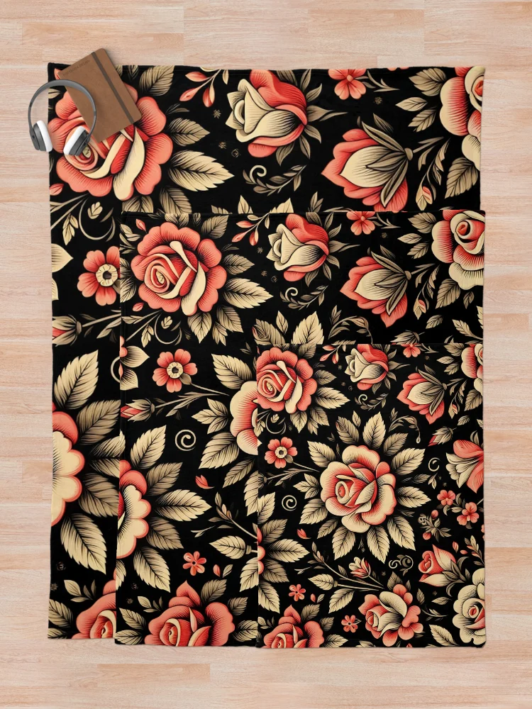 Thumbnail 5 of 6, Throw Blanket, Red Roses Floral Pattern designed and sold by GraphicsClub.