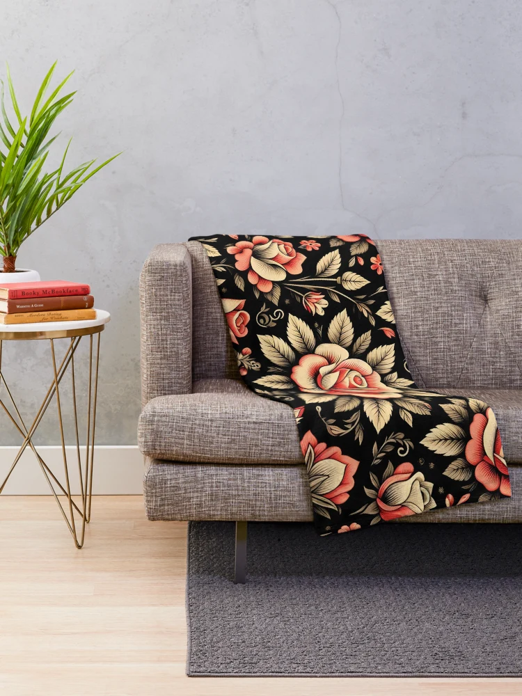 Thumbnail 2 of 6, Throw Blanket, Red Roses Floral Pattern designed and sold by GraphicsClub.