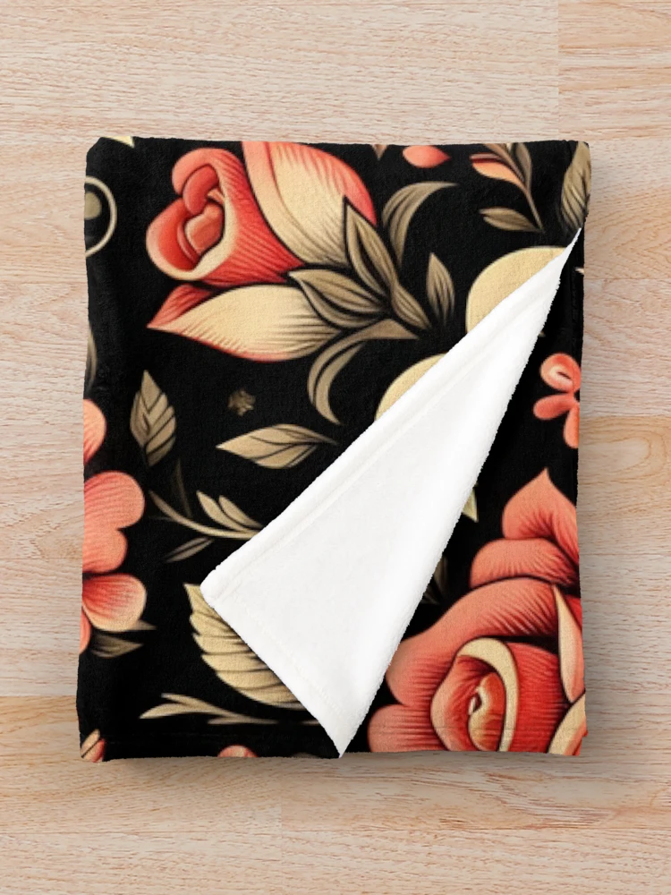 Thumbnail 3 of 6, Throw Blanket, Red Roses Floral Pattern designed and sold by GraphicsClub.
