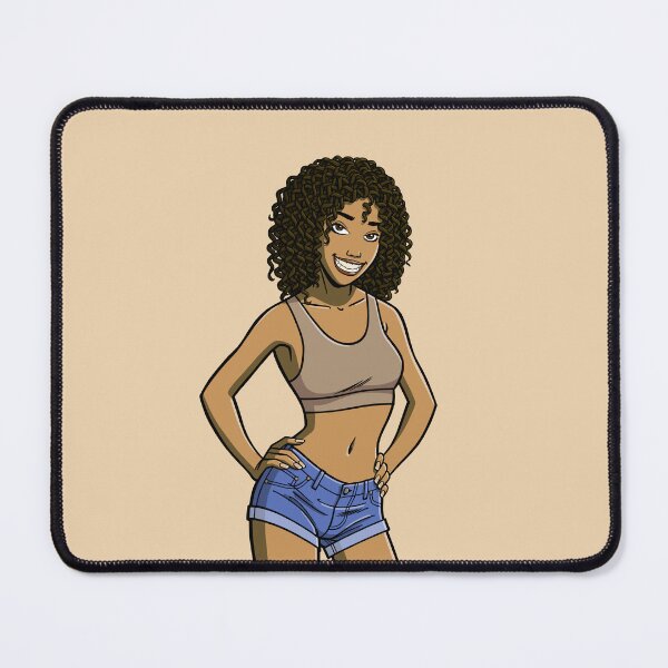 Item preview, CutiePie #10 - Curly cutie in denim hot pants designed and sold by CutiePiesArt.