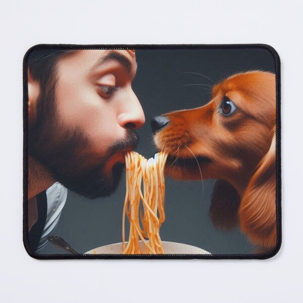 Item preview, Man and dog almost kiss over dinner designed and sold by PetPaletteCards.