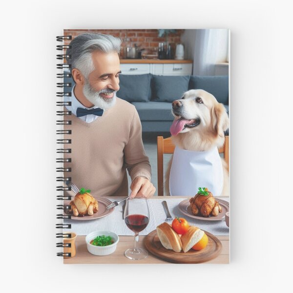 Item preview, Man and dog eating dinner together designed and sold by PetPaletteCards.