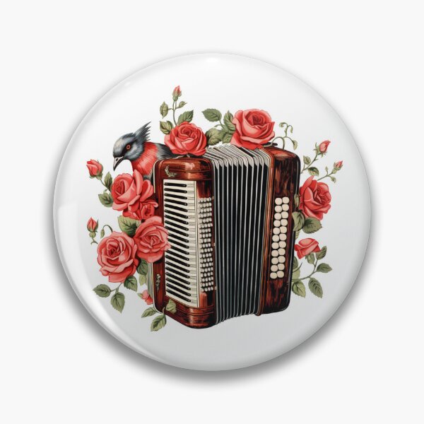 Item preview, Vintage accordion art with red roses and a bird designed and sold by EmeraldMusic.