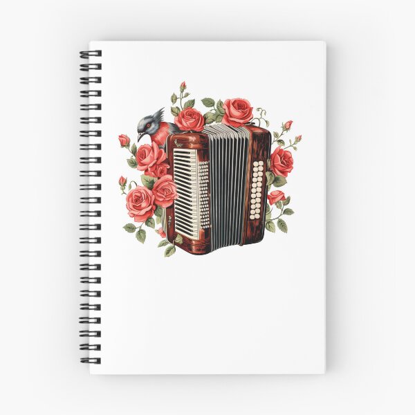 Item preview, Vintage accordion art with red roses and a bird designed and sold by EmeraldMusic.