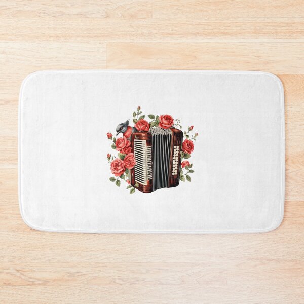 Item preview, Vintage accordion art with red roses and a bird designed and sold by EmeraldMusic.